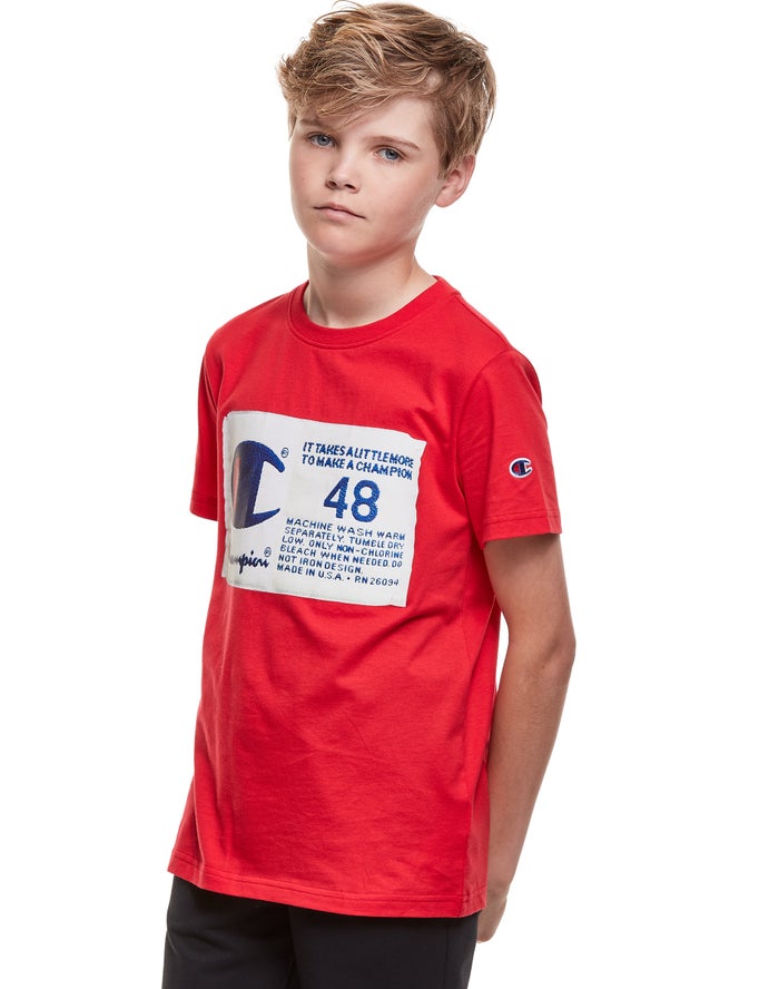 Champion Drenge T-Shirts Rød - Cotton Photo-real Jock Tag - Danmark THA-937051